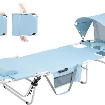Limited Pure Value Tanning Chair with Sun Canopy Face Hole Folding Chaise Lounge Blue Fine